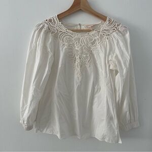 Rebecca Taylor white blouse lace trim